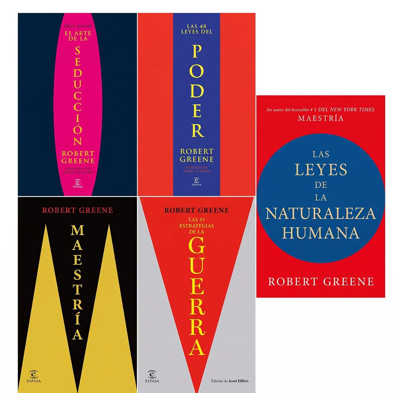 Set de 5 Libros Robert Greene | 48 Leyes del poder, Arte de la seduccion, Maestría y más